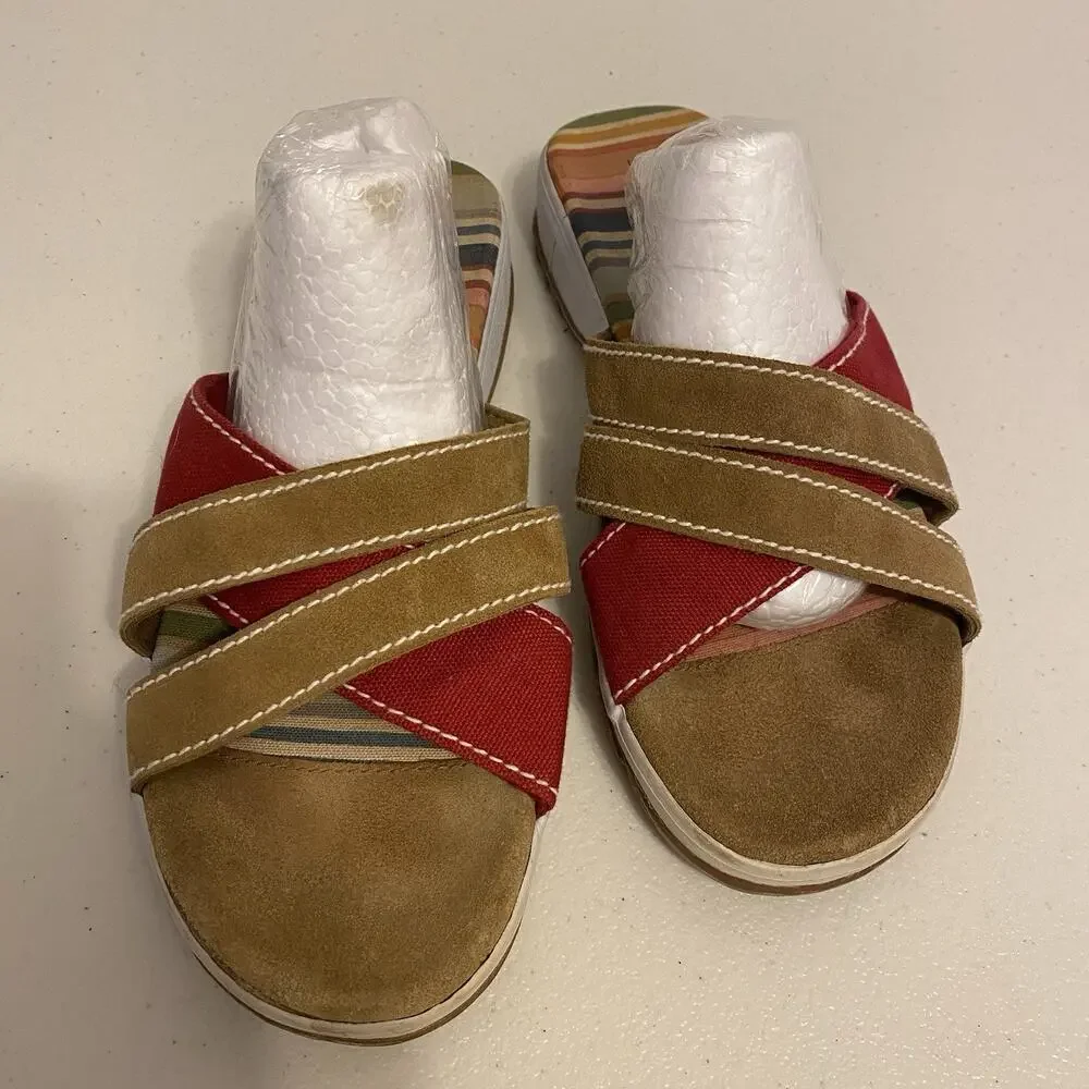 MONTEGO BAY Club Women 8 Summer Sandal Multicolor Suede Canvas Slip On Slides